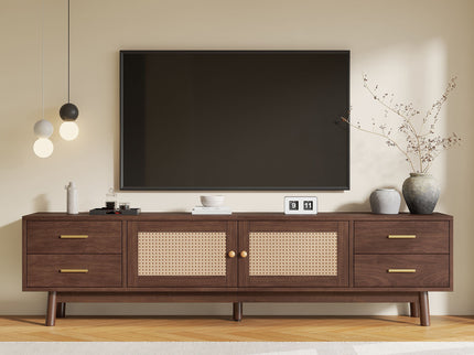 70" TV Stand With Doors For TVs Up To 80", Media Console With 4 Drawers & Cable Holes - Dark Brown
