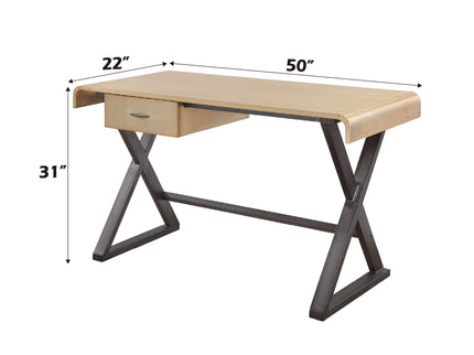 Danton - Aluminum Top Grain Leather Rectangular Writing Desk - Gold