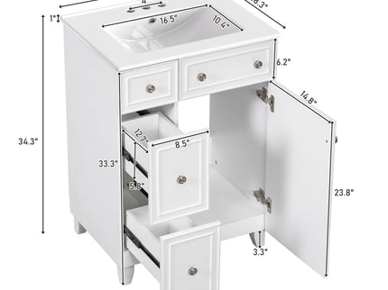 Transitional Style Bathroom Vanity Cabinet With Ceramic Sink