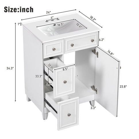 Transitional Style Bathroom Vanity Cabinet With Ceramic Sink