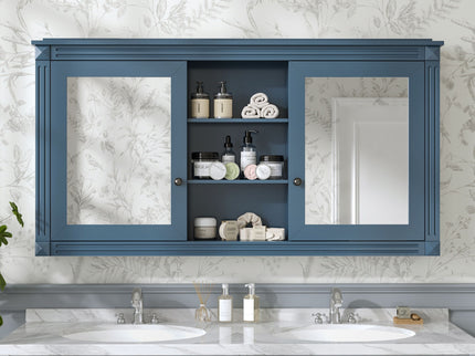 Modern Wall-Mount 2 In 1 Mirror Cabinet With Adjustable Shelves, Soft-Closing Hinges