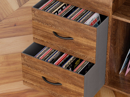 Eco-Friendly Vinyl Record Player Stand With Flip-Top Storage, Media Console With Dual Outlets And Dustproof Drawers