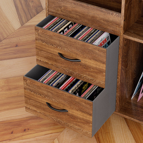 Eco-Friendly Vinyl Record Player Stand With Flip-Top Storage, Media Console With Dual Outlets And Dustproof Drawers