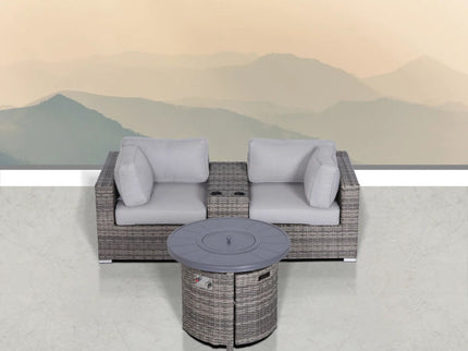Rattan Patio Set With Comfortable Cushions And Fire Pit