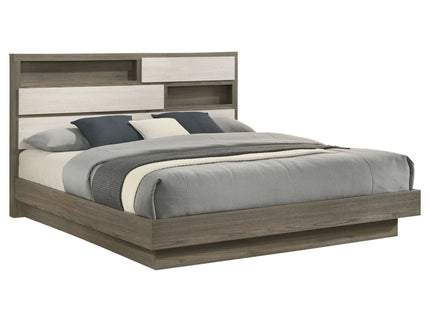Eastern King Bed Bookcase Headboard With Hidden Storage - Oak