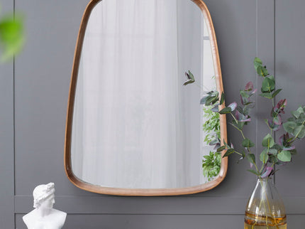 Irrgeular Mirror With Wood Frame, Wall Mirror For Living Room Bathroom Entryway - Brown