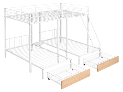 Triple Bunk Bed With Drawers And Guardrails