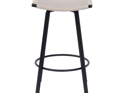 Counter Height Bar Stools Backless Handwoven Kitchen Dining Chairs With Round Footrest (Set of 2) Weaving Pub Stoo - Creamy White