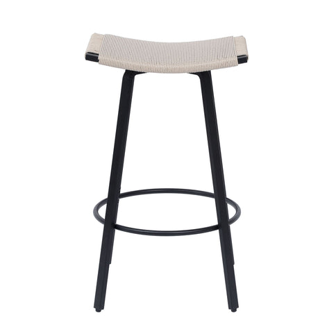 Counter Height Bar Stools Backless Handwoven Kitchen Dining Chairs With Round Footrest (Set of 2) Weaving Pub Stoo - Creamy White