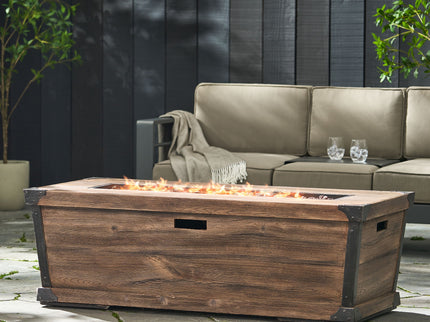 Outdoor Patio Rectangle Gas Burning Fire Pit 50, 000 Btu, Wood Pattern - Brown