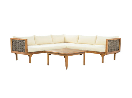 Premium Outdoor Sofa Set With Waterproof Cushions Sectional Seating Group With Acacia Wood And Wicker - Brown Mix / Beige