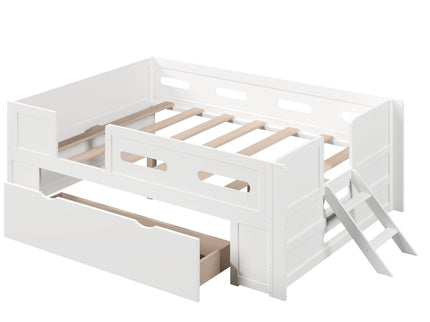 Platform Bed With Guardrail And Drawer