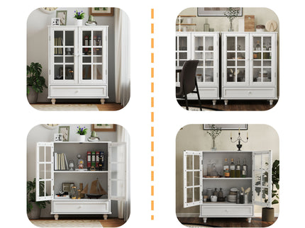 Minimalist Buffet Cabinet With Double Glass Doors And Drawer