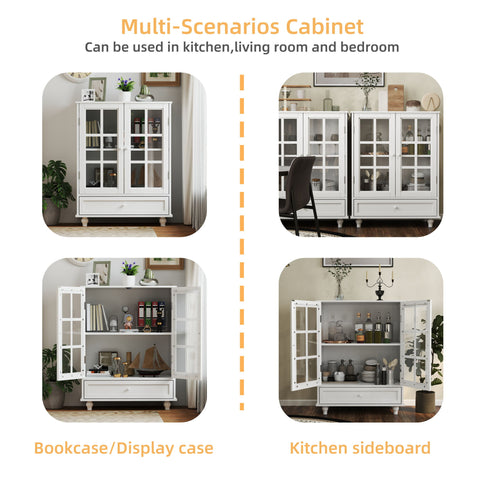 Minimalist Buffet Cabinet With Double Glass Doors And Drawer
