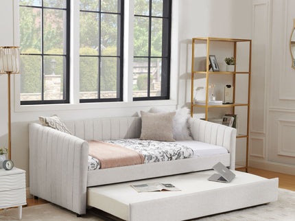 Upholstered Daybed With Trundle With Vertical Stripes