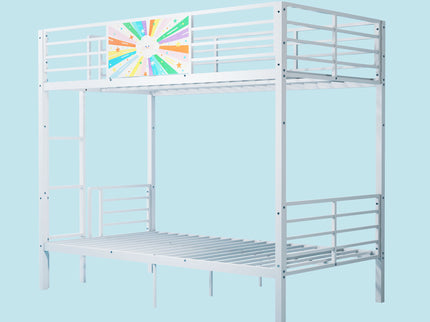 Bunk Bed, Convertible To 2 Separate Twin Size Beds & Full Length Guardrail & Ladder, No Box Spring Needed - White