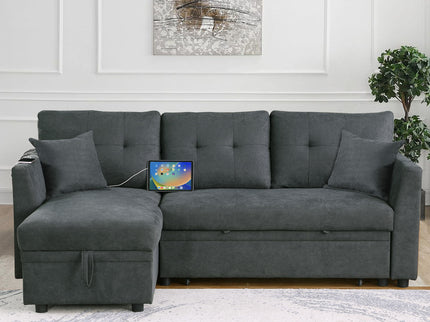 Sectional Sofa Bed L Shaped Sofa Couch Bed With USB Port, Reversible Chaise With Storage