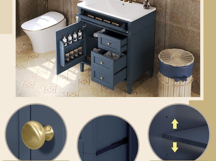 Bathroom Vanity With Top Sink, 2 Drawers And Tip Out Drawer, Rectangular Design