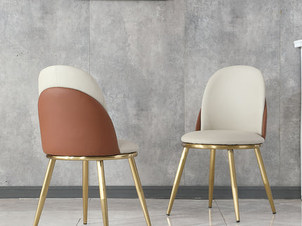 Modern Dining Chairs (Set of 2) With Gold Metal Legs - Beige