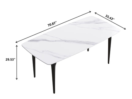 70.87" Modern Artificial Stone Curved Black Metal Leg Dining Table, Can Accommodate 6-8 People - White / Black