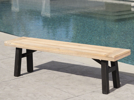 Outdoor Bench With Slat Panel Design And Acacia Wood Frame