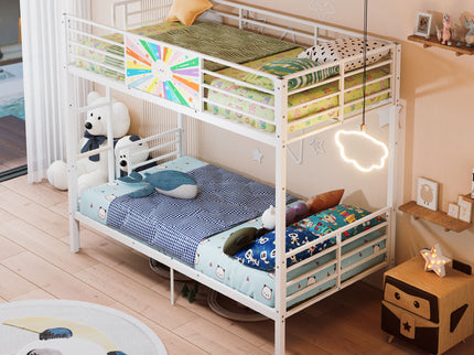 Bunk Bed, Convertible To 2 Separate Twin Size Beds & Full Length Guardrail & Ladder, No Box Spring Needed - White