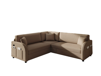 L-Shaped Couch With Pull-Out Bed, Oversize Convertible Sleeper Sofa With Side Pocket & USB Port
