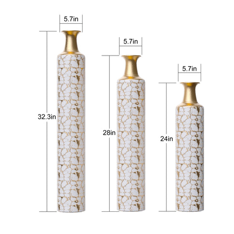 Floor Vases Large Vases Decorative High Vases (Set of 3) For Home Decor Vintage Large Vases Representing Twigs, Twigs Dried Flowers Living Room Antique Worn Vases - Antique White