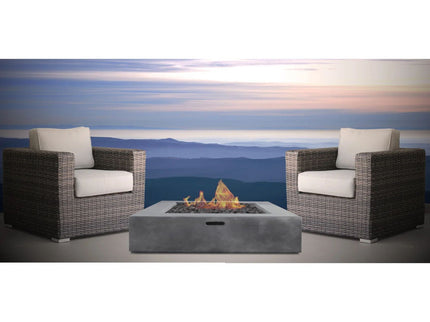 3 Piece Patio Rattan Furniture Set With Cushions Fire Pit - Brown