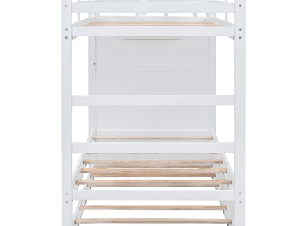 Twin Over Twin Bunk Bed With Trundle And Staircase - White