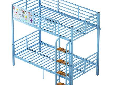 Bunk Bed, Convertible To 2 Separate Twin Size Beds & Full Length Guardrail & Ladder, No Box Spring Needed - Blue