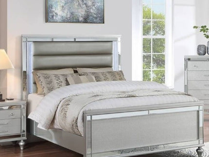 Bed With LED Lights, Tufted Headboard