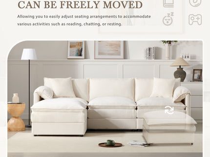 Modular Sectional With Deep And Wide Seat, Cloud Couch Set With Double Cushions Sofa With Movable Ottoman