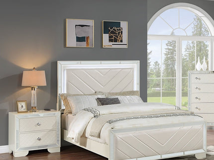 3 Piece Bedroom Contemporary Set, Bed With LED Lights And 2 Nightstands