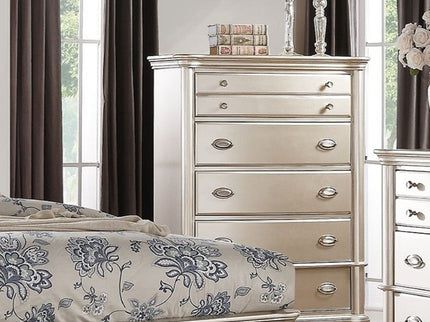 Bedroom Furniture Chest Of Drawers, 5 Drawer Storage - Champagne / Silver / Gray