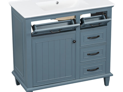Modern Bathroom Vanity With Sink Top, Flip Drawers, Adjustable Shelf
