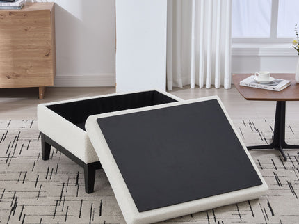 Upholstered Storage Ottoman With Reversible Lid Coffee Table With Rubberwood Legs