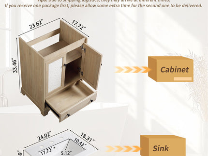 Bathroom Vanity With Basin, 1 Drawer Free Standing Storage - Brown