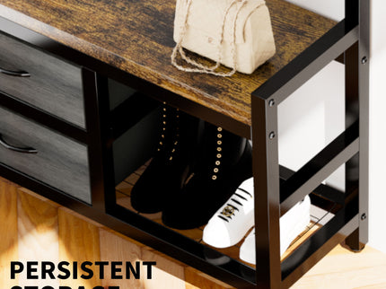Hall Tree With 2 Movable Drawers, Shoe Storage, Shelves, Garment Racks, And 23 Hooks For Entryway - Rustic Brown