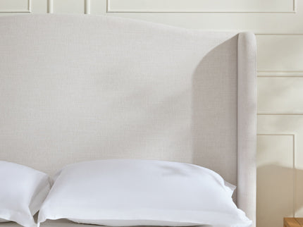 Hannah - Upholstered Wingback Bed Size / Tall Headboard Upholstered King Bed / Premium Textured Look / Minimalist Designs / No Box Spring Needed