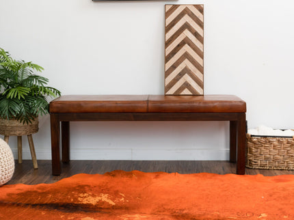 Austin - Bench With Lines - Antique Brown / Brown / Rustic / Tan