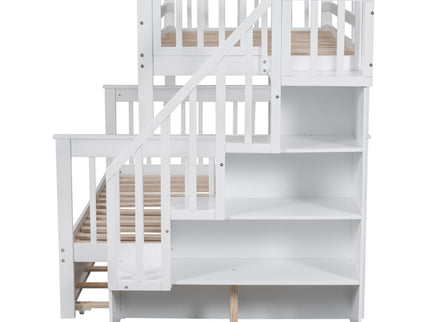 Bunk Bed With Twin Size Trundle, Storage And Guard Rail For Bedroom