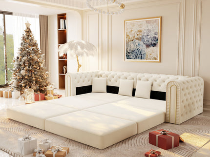 3-In-1 Convertible Sleeper Sofa With Movable Ottoman For Living Room