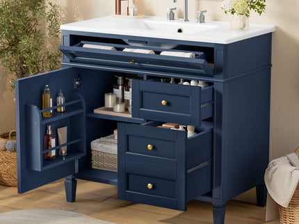 Bathroom Vanity With Top Sink, 2 Drawers, Tip Out Drawer