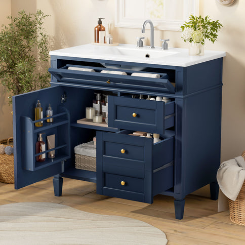 Bathroom Vanity With Top Sink, 2 Drawers, Tip Out Drawer
