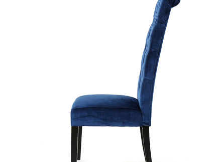 Elegant George Hi Back Dining Chair (Set of 2) With Tufted Velvet - Navy Blue