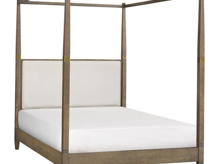 Queen Canopy Bed Frame With Upholstered Headboard - Brown