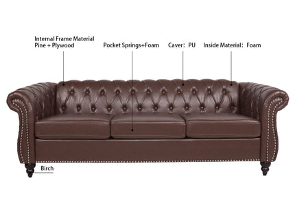 Rolled Arm Chesterfield 3 Seater Sofa
