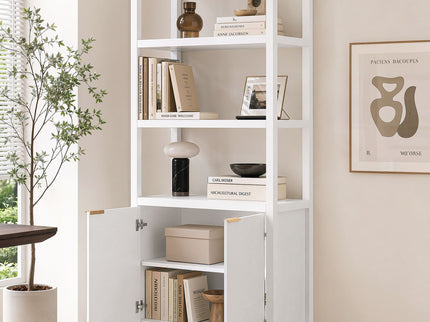Modern Tall Storage Bookcase Cabinet With 2 Open Shelves & Double Doors