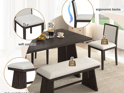 Dining Set With Rectangular Table, 4 Upholstered Chairs & 1 Padded Bench